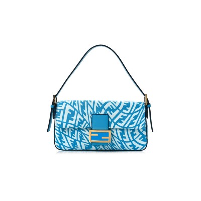 FENDI BAGUETTE 1997 BAG VERTIGO ZUCCA COATED CANVAS BLUE 8BR792AFL1F1E8L (28*13.5*6cm)