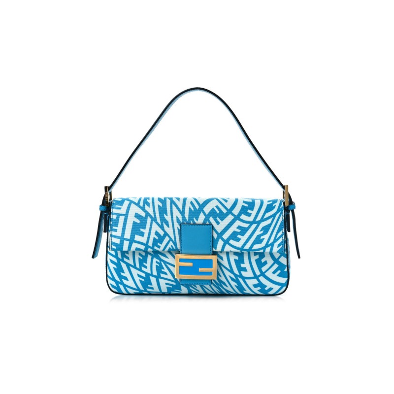 FENDI BAGUETTE 1997 BAG VERTIGO ZUCCA COATED CANVAS BLUE 8BR792AFL1F1E8L (28*13.5*6cm)