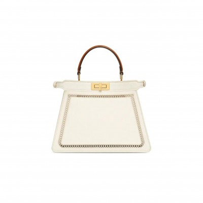 FENDI FABRIC VITELLO AJOUR EMBROIDERED MEDIUM PEEKABOO I SEE U GREZZO CUOIO 8BN321AAYOF189S (33*25*12cm)