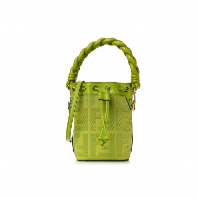 FENDI CANVAS NAPPA F IS FENDI FF EMBROIDERED MINI MON TRESOR BUCKET BAG WASABI 8BS010AKKWF1JCP (18*12*10cm)