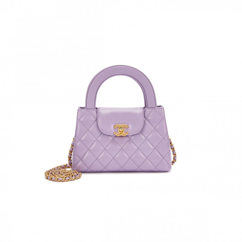 CHANEL PURPLE QUILTED CALFSKIN MINI KELLY BAG GOLD HARDWARE AS4416 (19*13*7cm)