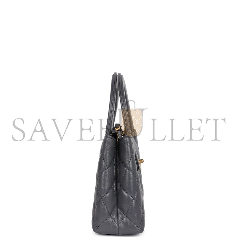 CHANEL GREY QUILTED AGED CALFSKIN MINI KELLY BRUSHED GOLD HARDWARE AS4416 (19*13*7cm)