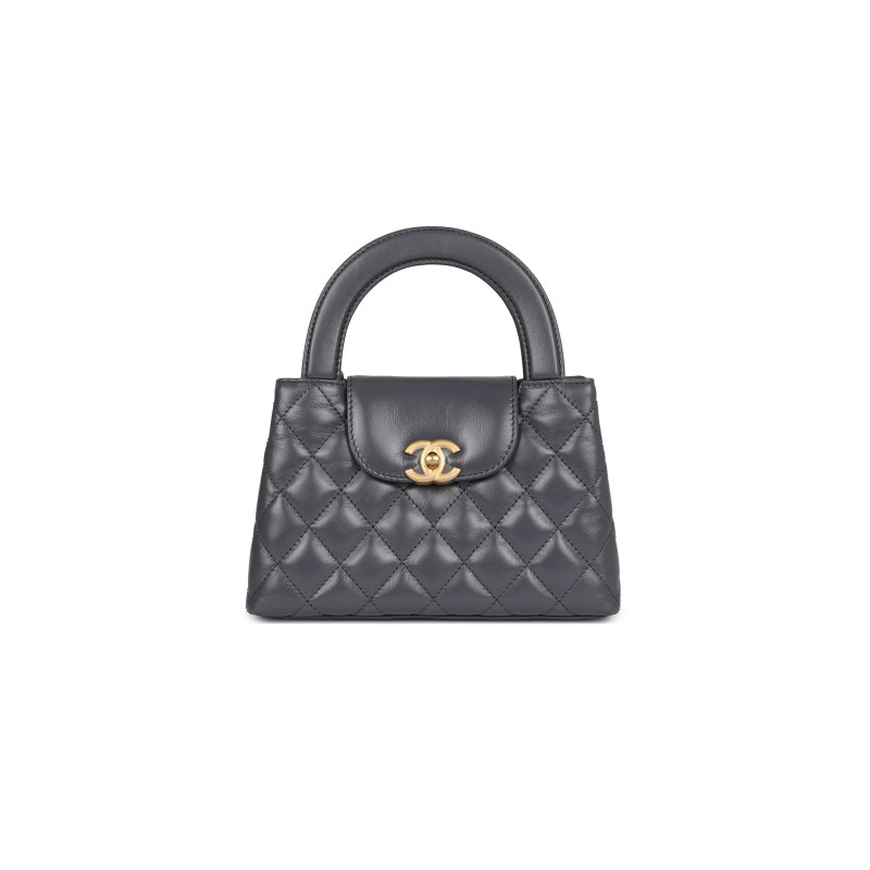 CHANEL GREY QUILTED AGED CALFSKIN MINI KELLY BRUSHED GOLD HARDWARE AS4416 (19*13*7cm)