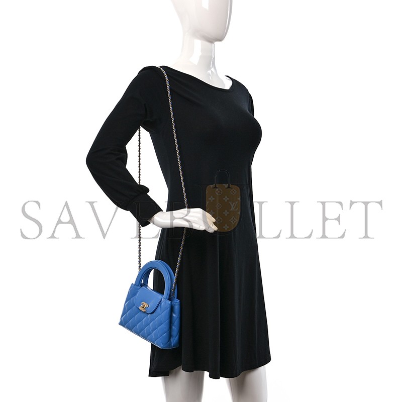 CHANEL MASTER SHINY CALFSKIN QUILTED NANO KELLY SHOPPER BLUE AS4416 (19*13*7cm)