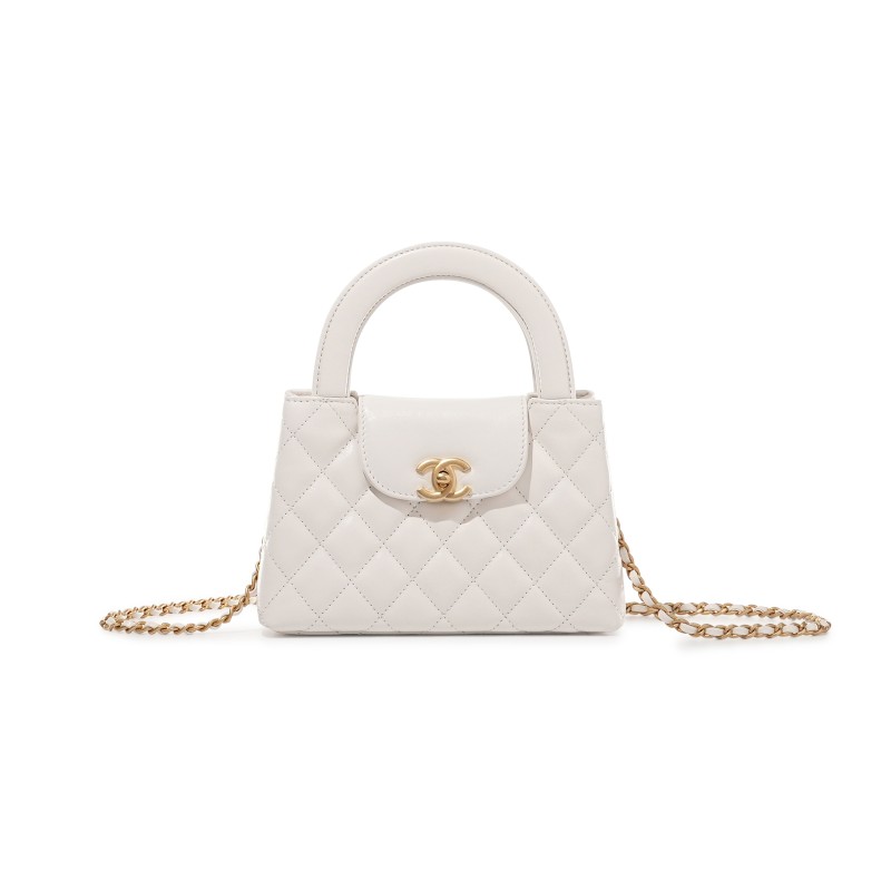 CHANEL MASTER WHITE QUILTED AGED CALFSKIN MINI KELLY BAG BRUSHED GOLD HARDWARE AS4416 (19*13*7cm)
