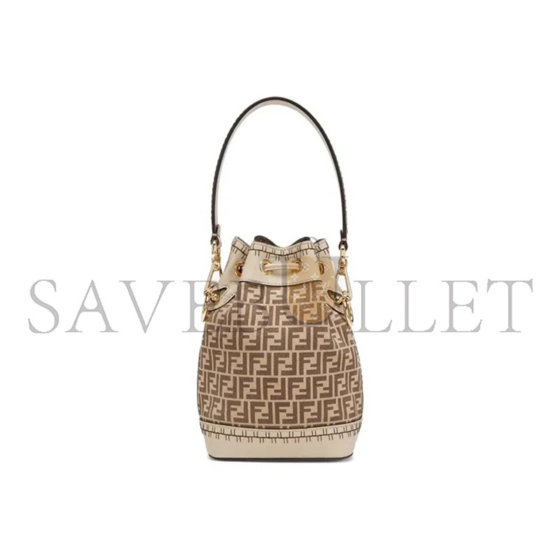 FENDI MON TRESOR BUCKET BAG ZUCCA SUEDE MINI BROWN 8BS010AHJGF1FI0 (18*12*10cm)