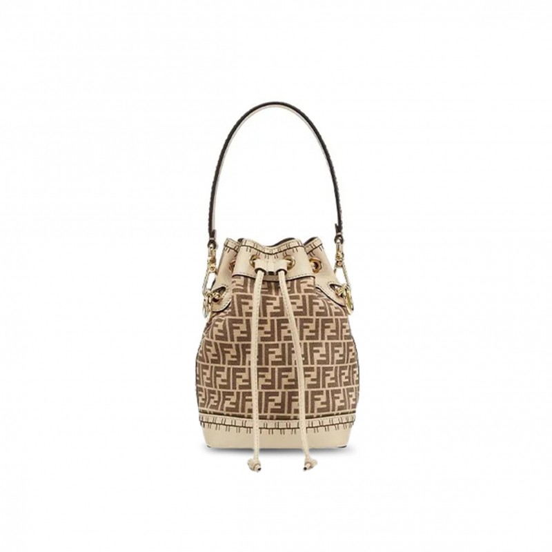 FENDI MON TRESOR BUCKET BAG ZUCCA SUEDE MINI BROWN 8BS010AHJGF1FI0 (18*12*10cm)