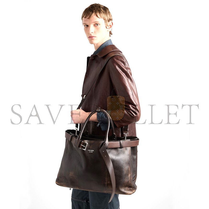 PRADA BUCKLE NAPPA LEATHER BAG WITH BELT 2VG126 (48*34*18cm) PRADA BUCKLE NAPPA LEATHER BAG WITH BELT 2VG126 (48*34*18cm)