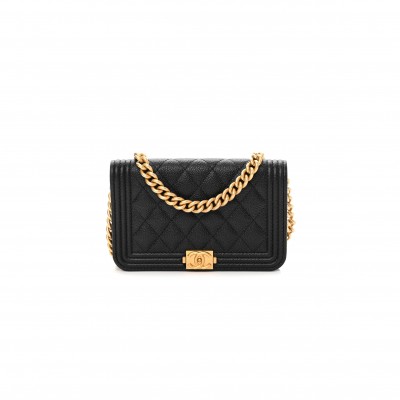 CHANEL CAVIAR QUILTED BOY CLUTCH WITH CHAIN BLACK AP2205 (15*10*3.5cm)