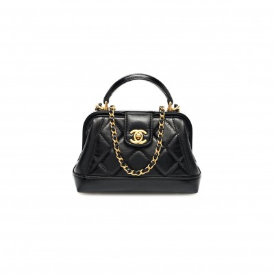 CHANEL SHINY LAMBSKIN QUILTED MINI COCODOC TOP HANDLE BAG BLACK AS4958 (18*12*7cm)