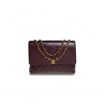 CHANEL MASTER BURGUNDY QUILTED LEATHER VINTAGE CC FLAP BAG AP2215 (33*23*11cm)