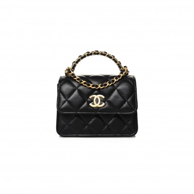 CHANEL LAMBSKIN QUILTED CHAIN TOP HANDLE CLUTCH WITH CHAIN 1126019 (13*10*6cm)