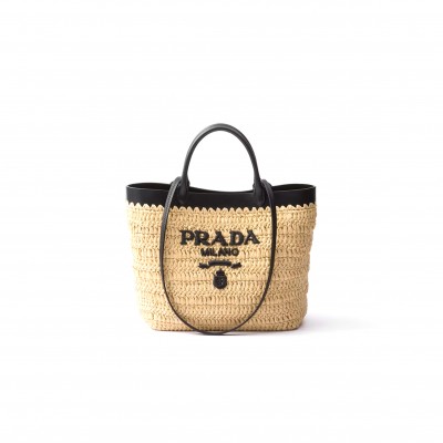 PRADA SMALL CROCHET AND LEATHER TOTE BAG 1BG501 (21*16*10cm)