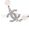 CHANEL GRADUATED PEARL CRYSTAL CC LONG NECKLACE SILVER 