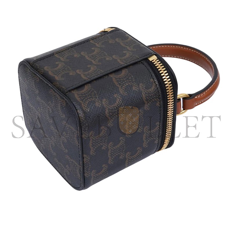 CELINE MINI VANITY CASE IN TRIOMPHE CANVAS AND CALFSKIN 100766 (9.5*9*9cm)