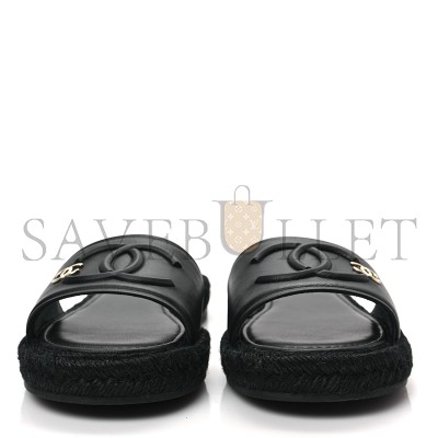 CHANEL LAMBSKIN ESPADRILLE MULE SANDALS BLACK G39778