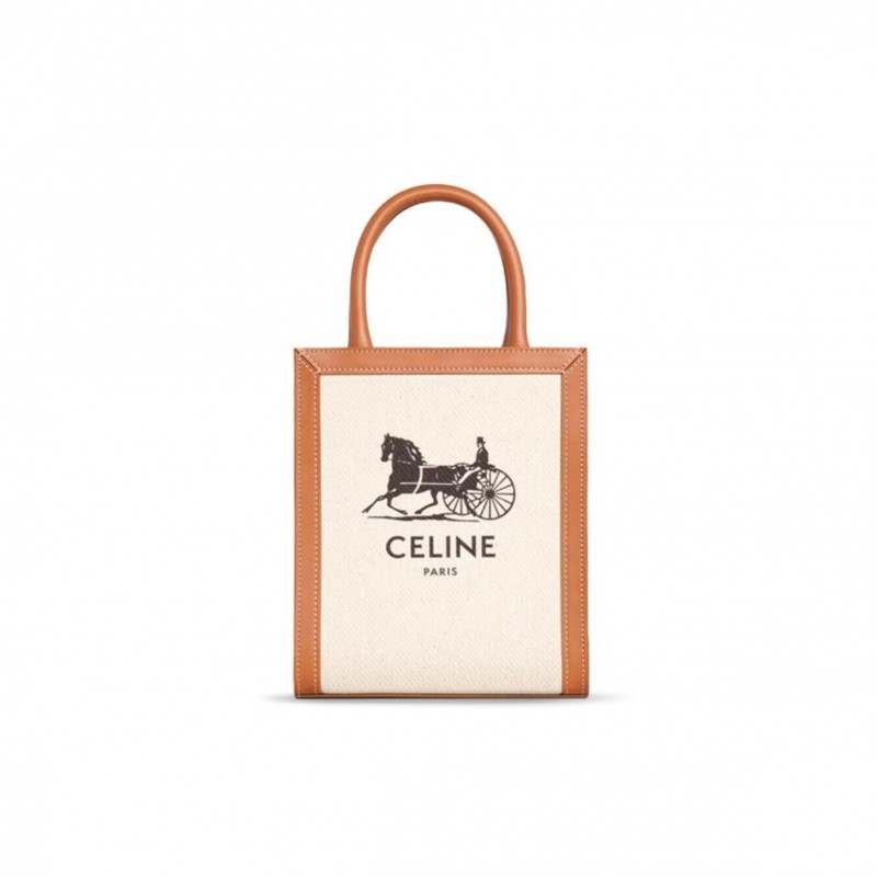 CELINE MINI TOTE IN CABAS SULKY PRINTED FABRIC AND COWHIDE LEATHER 193302DCI.02NT (21*17*4cm)