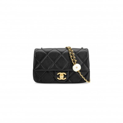CHANEL MASTER DOUBLE PEARL ADJUSTABLE CHAIN FLAP BAG AS4861 (20.5*13*6.5cm)