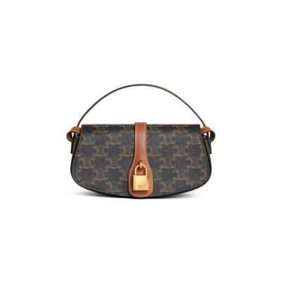 CELINE CLUTCH ON STRAP TABOU IN TRIOMPHE CANVAS AND CALFSKIN 10I592DQ2.04LU (18*8*5cm)