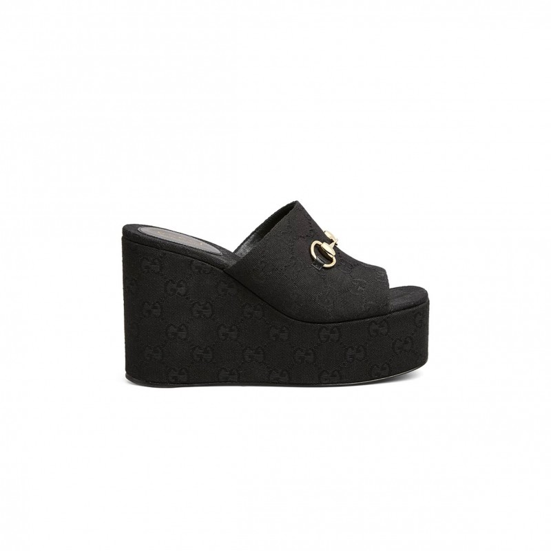 GUCCI WOMEN'S WEDGE SANDAL WITH HORSEBIT 816328 GUCCI WOMEN'S WEDGE SANDAL WITH HORSEBIT 816328