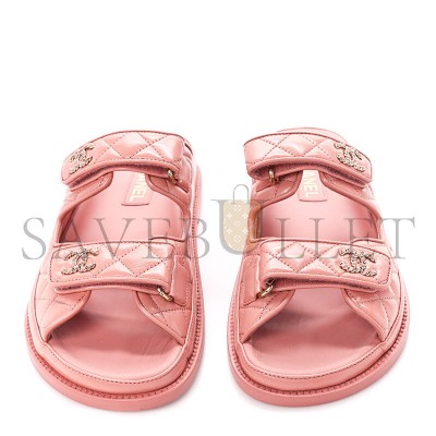 CHANEL LAMBSKIN QUILTED VELCRO DAD CHAIN CC SLIDE SANDALS CHANEL LAMBSKIN QUILTED VELCRO DAD CHAIN CC SLIDE SANDALS