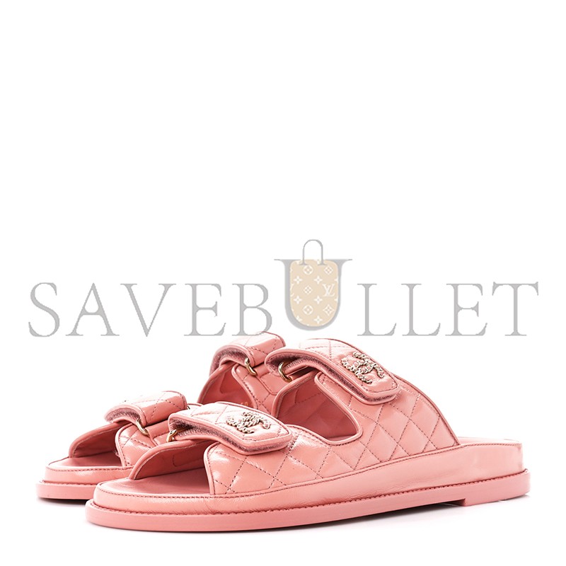 CHANEL LAMBSKIN QUILTED VELCRO DAD CHAIN CC SLIDE SANDALS 
