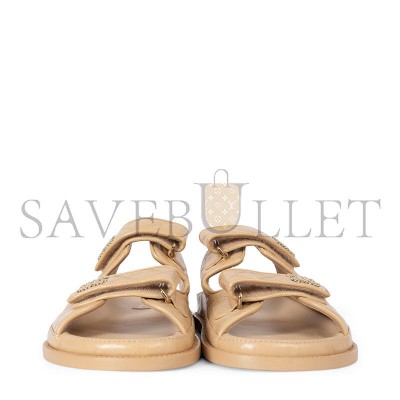 CHANEL LAMBSKIN QUILTED VELCRO DAD CHAIN CC SLIDE SANDALS 