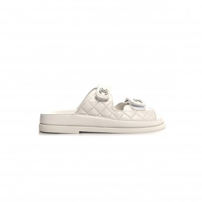 CHANEL LAMBSKIN QUILTED VELCRO DAD CHAIN CC SLIDE SANDALS 