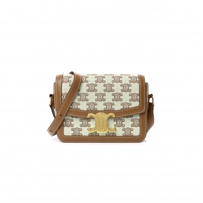 CELINE SMALL CLASSIQUE TRIOMPHE BAG IN FABRIC AND CALFSKIN 188882DBA.38ND (18.5*14*6cm)