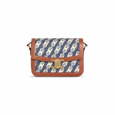 CELINE MEDIUM CLASSIQUE TRIOMPHE BAG IN JACQUARD AND NATURAL CALFSKIN 191242CKP.07AT (22.5*16.5*7.5cm)