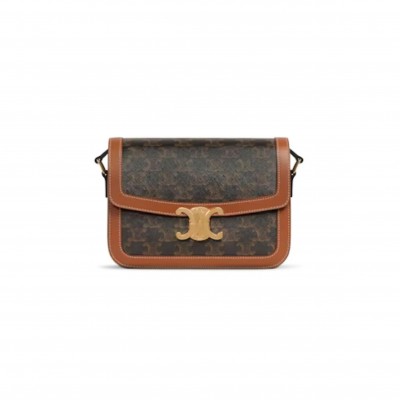 CELINE MEDIUM TEEN TRIOMPHE BAG IN TRIOMPHE CANVAS AND CALFSKIN 191242BZ4.04LU (22.5*16.5*7.5cm)