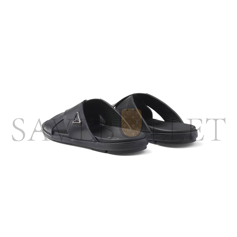 PRADA LEATHER CRISSCROSS SLIDES 2X3111