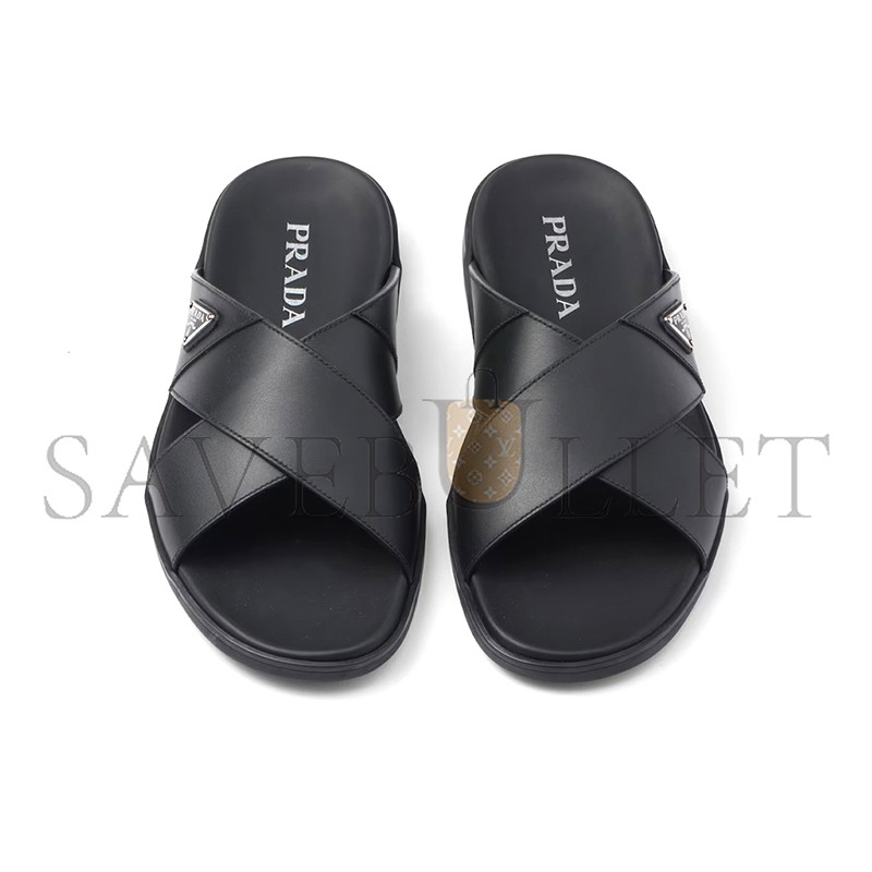 PRADA LEATHER CRISSCROSS SLIDES 2X3111