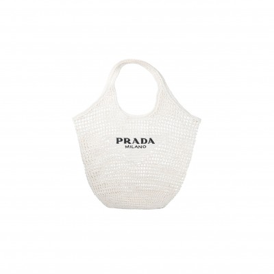 PRADA TRIANGLE LOGO BUCKET TOTE RAFFIA BLUE 1BG424 (53*40cm) 