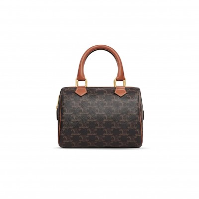 CELINE SMALL BOSTON BAG TRIOMPHE IN TRIOMPHE CANVAS AND LAMBSKIN 197582CAS.04LU (19.5*14*7cm)