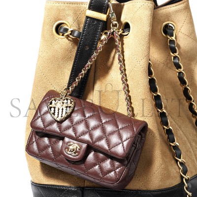 CHANEL CLASSIC MINI BAG WITH HOOK LAMBSKIN & GOLD-TONE METAL DARK BROWN AP4760 (12.5*8*5cm)