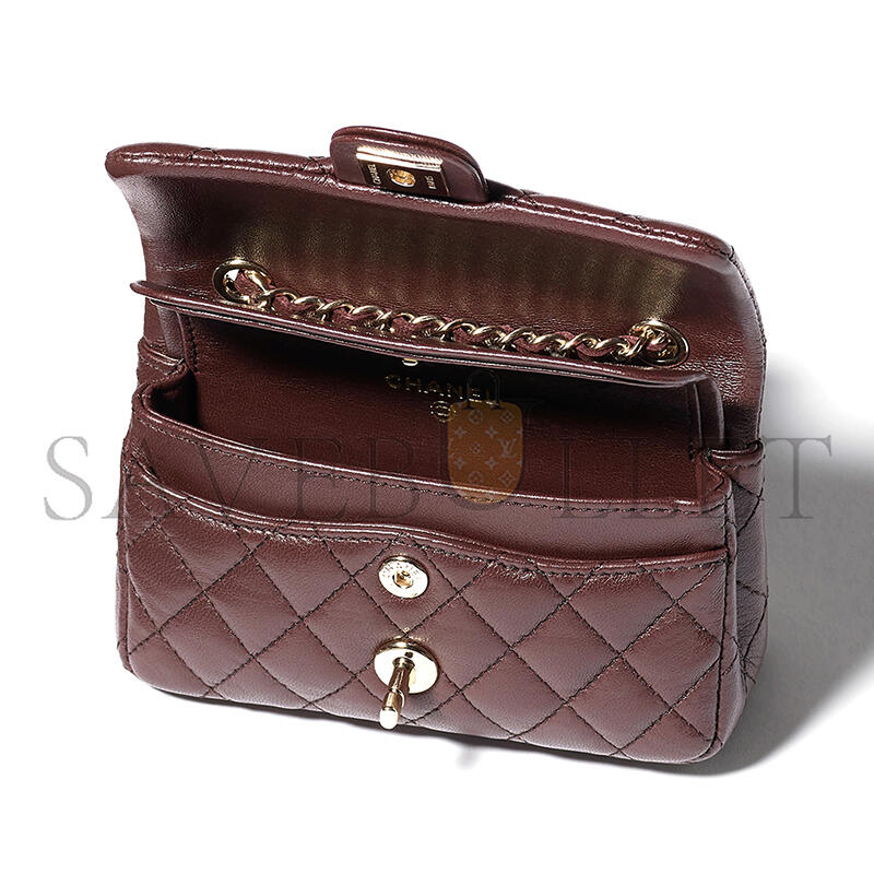 CHANEL CLASSIC MINI BAG WITH HOOK LAMBSKIN & GOLD-TONE METAL DARK BROWN AP4760 (12.5*8*5cm) CHANEL CLASSIC MINI BAG WITH HOOK LAMBSKIN & GOLD-TONE METAL DARK BROWN AP4760 (12.5*8*5cm)