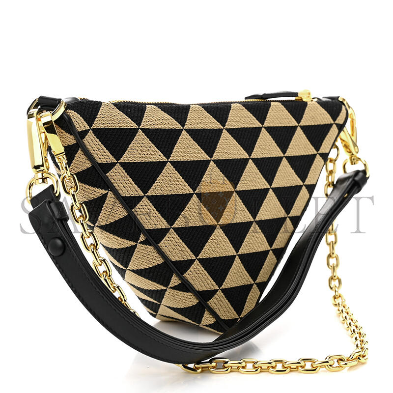 PRADA JACQUARD TRIANGOLO SYMBOLE EMBROIDERED MINI TRIANGLE BAG BLACK CORDA 1BC543 (27*14*6.5cm)