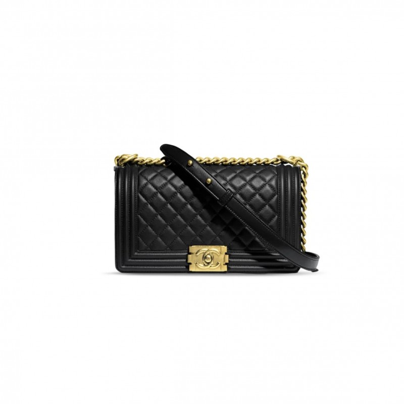 CHANEL MASTER LAMBSKIN QUILTED MEDIUM BOY FLAP GOLD HARDWARE A67086 (25*15*9cm)