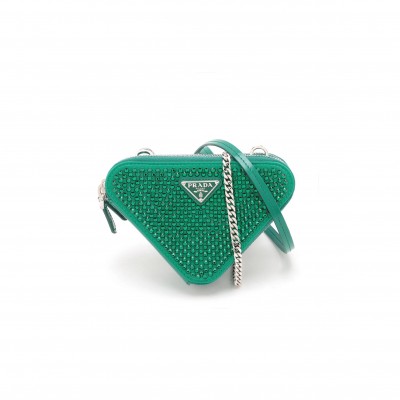 PRADA SATIN CRYSTAL MINI TRIANGLE CROSSBODY POUCH 1NR015 (15*10cm) 