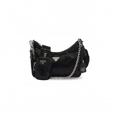 PRADA RE-EDITION 2005 CRYSTAL-EMBELLISHED SHOULDER BAG 1BH204 (22*12*6cm)