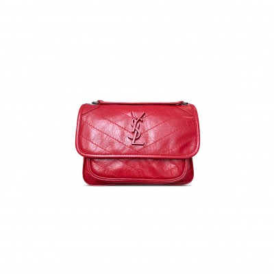 YSL NIKI BABY CHAIN BAG IN CRINKLED VINTAGE LEATHER 633160 (21*16*7.5cm)