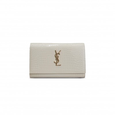 YSL CASSANDRE CHAIN WALLET IN CROCODILE-EMBOSSED SHINY LEATHER 743364 (23*14*4cm)