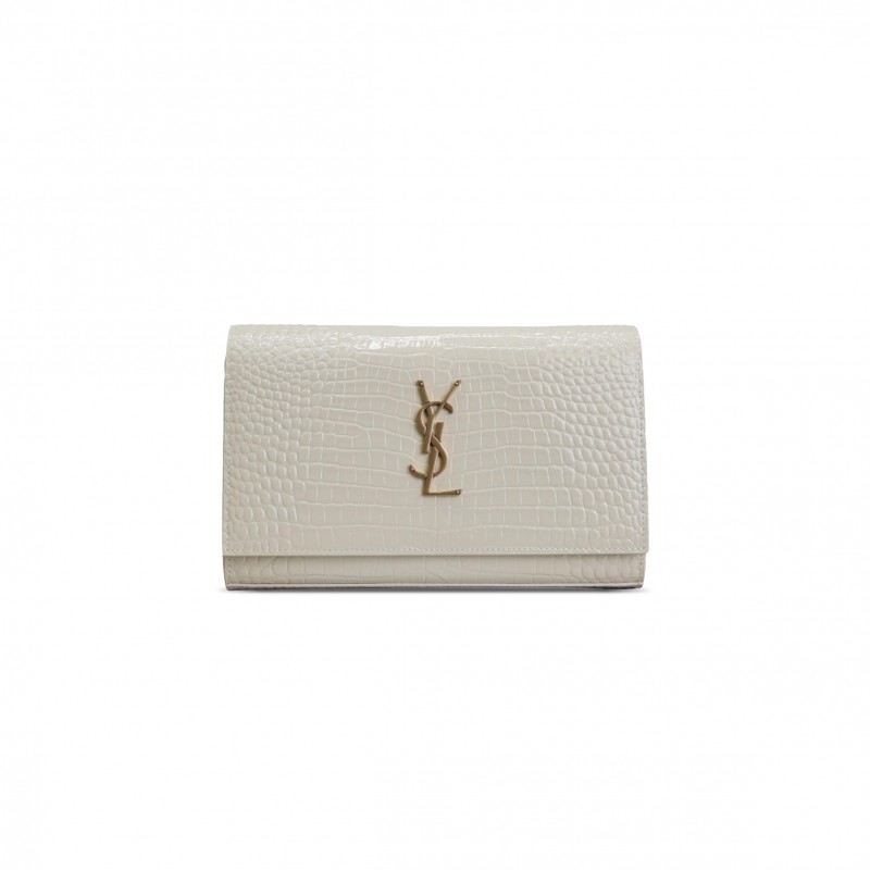 YSL CASSANDRE CHAIN WALLET IN CROCODILE-EMBOSSED SHINY LEATHER 743364 (23*14*4cm)