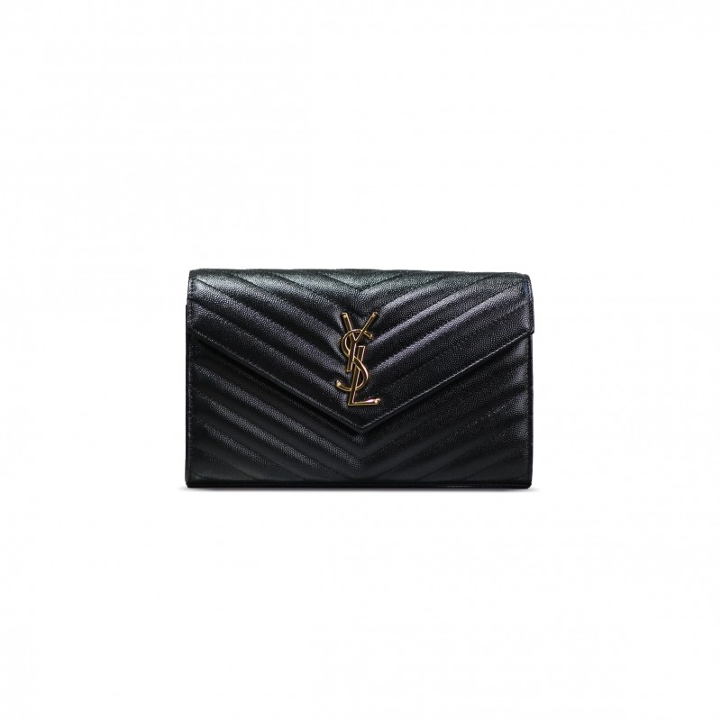 YSL CASSANDRE MATELASSÉ CHAIN WALLET IN GRAIN DE POUDRE EMBOSSED LEATHER 377828 (22.5*14*4cm)