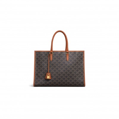 CELINE TRIOMPHE CANVAS CALFSKIN HORIZONTAL CABAS TAN 197912BZJ.04LU (43*30*10cm)