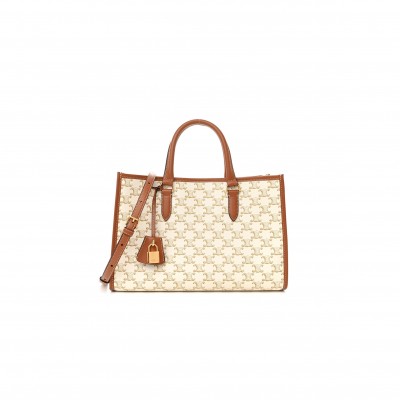 CELINE TRIOMPHE CANVAS CALFSKIN MINI HORIZONTAL CABAS WHITE 199742BZJ.04LV (34*23*12.5cm)