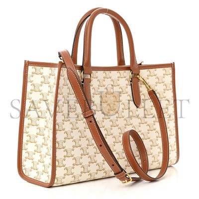 CELINE TRIOMPHE CANVAS CALFSKIN MINI HORIZONTAL CABAS WHITE 199742BZJ.04LV (34*23*12.5cm) CELINE TRIOMPHE CANVAS CALFSKIN MINI HORIZONTAL CABAS WHITE 199742BZJ.04LV (34*23*12.5cm)