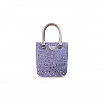 PRADA CONVERTIBLE OPEN TOTE CRYSTAL EMBELLISHED SATIN MINI 1BA331 (17.5*15*5cm) PRADA CONVERTIBLE OPEN TOTE CRYSTAL EMBELLISHED SATIN MINI 1BA331 (17.5*15*5cm)