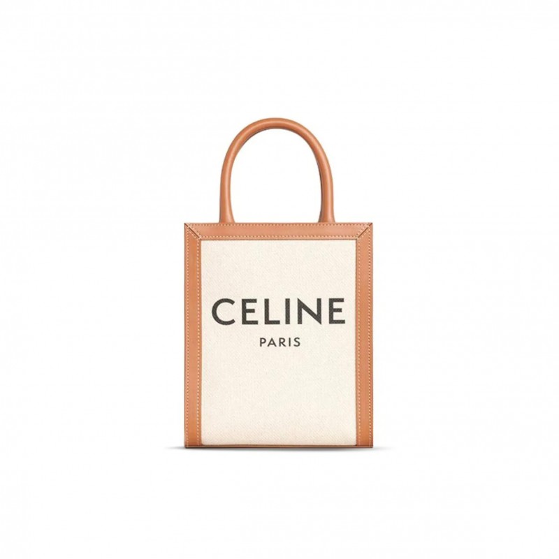 CELINE MINI TOTE IN CABAS TRIOMPHE CANVAS AND CALFSKIN 193302BNZ.02NT (21*17*4cm)